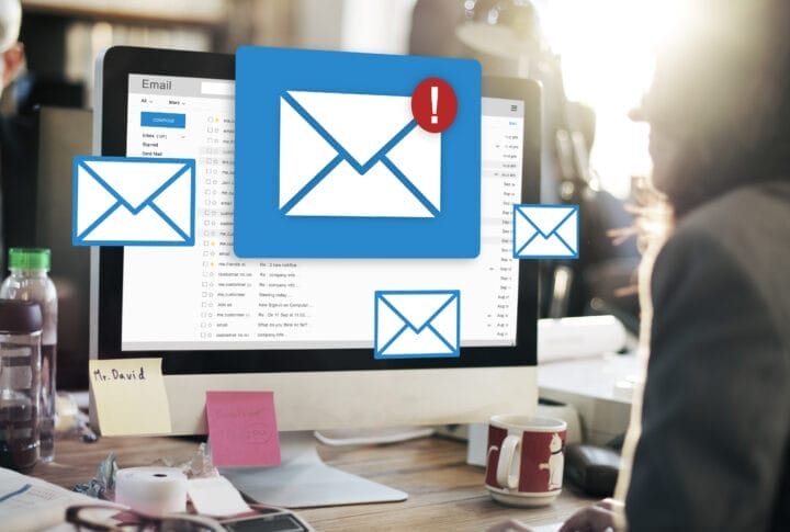 Message Online Chat Social Text Concept Email alerts on computer screen with SpineLegal Software for efficient legal communication management.